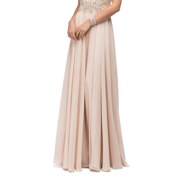 NWT Dancing Queen 9293 Chiffon Prom Dress Champagne Size S - Picture 2 of 4